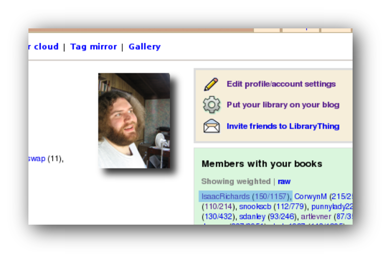 Cropped screenshot of my profile page on LibaryThing.com
